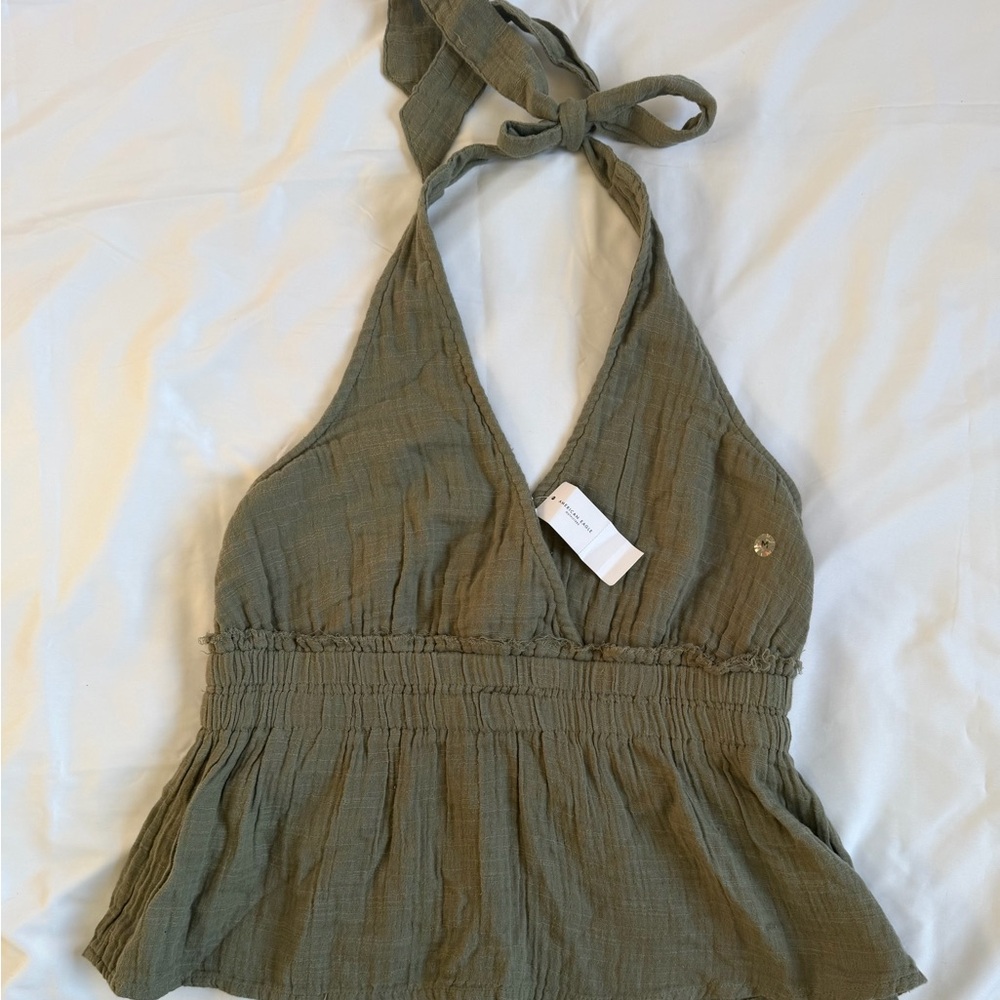 Sleeveless Olive Halter Peplum Top